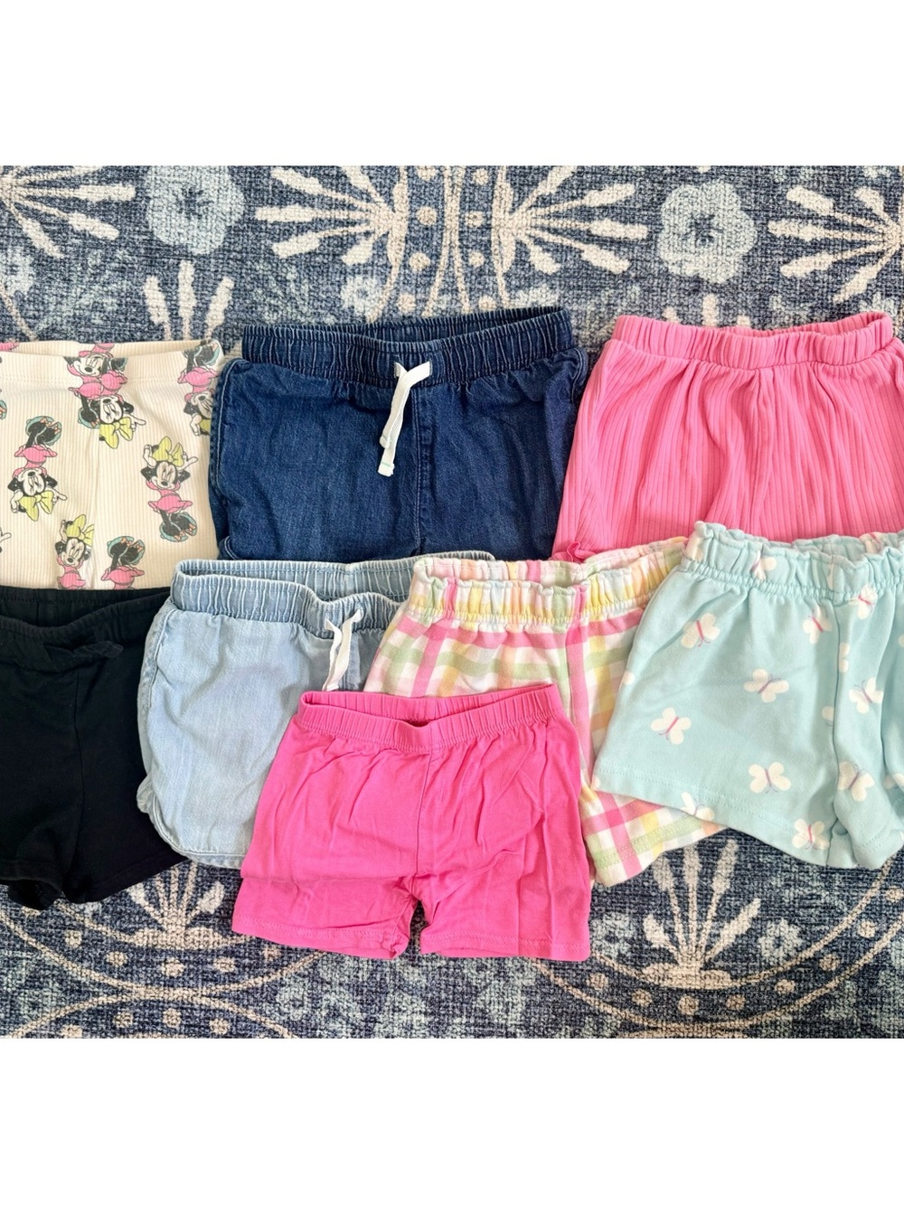 Girls Lot of 8 Stretch Shorts - Pink, Blue, Black, Denim
